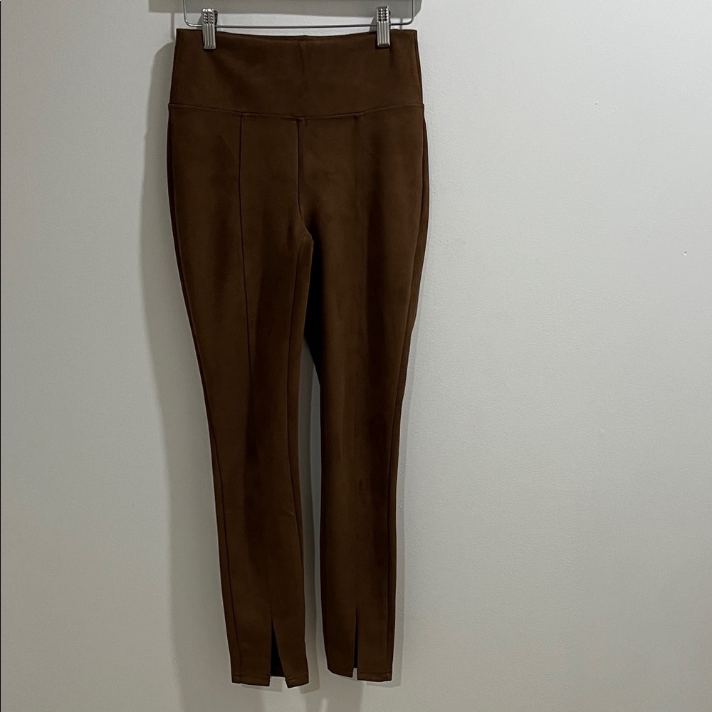 Laundry by Shelli Segal Women’s Faux Suede Legging Pant Brown Split Hem Strech